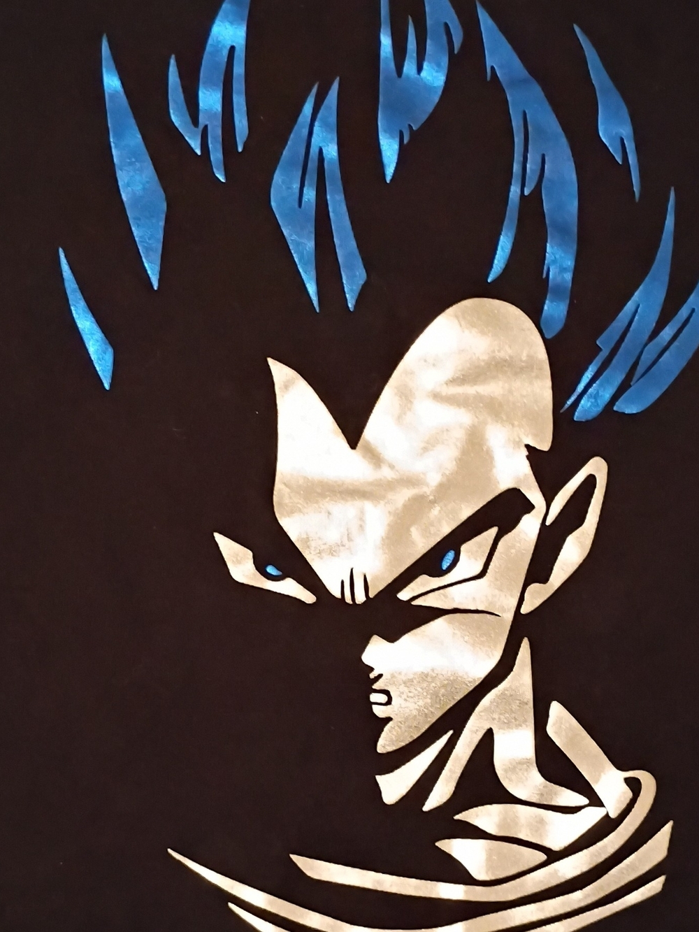 Vegeta Men's Black Jersey with Metallic Silver & Blue Anime Graphic